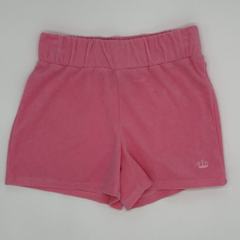 JUICY by Juicy Couture Terry Cloth Shorts Womens XS Coral Pink Crown Logo Lounge